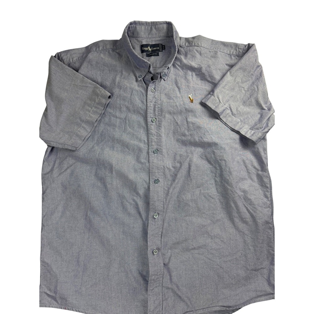 Ralph Lauren Men Blue Oxford Short Sleeve Button Down Big Tall Size 17.5 35